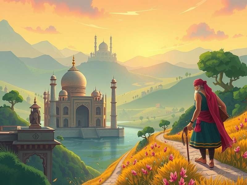 Sacred Path Pals game screenshot showing vibrant Indian landscape